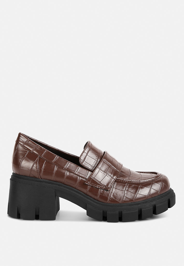 women chunky block heel loafers#color_brown