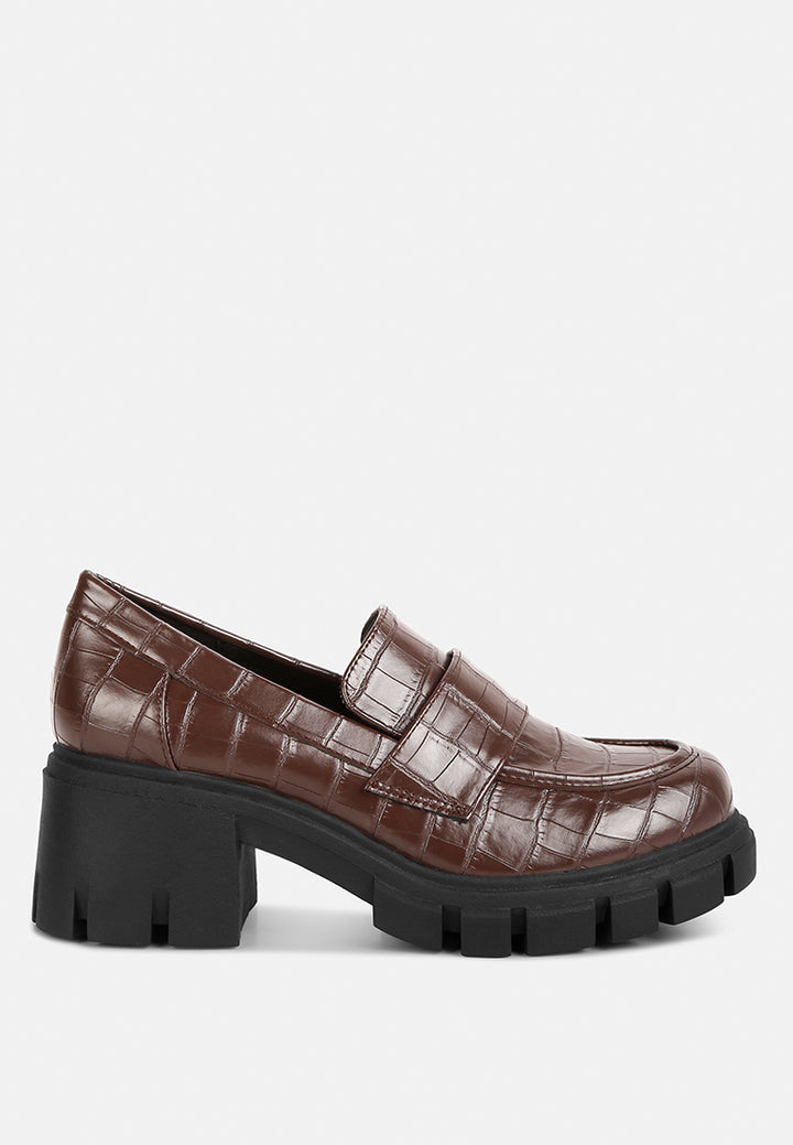 women chunky block heel loafers#color_brown