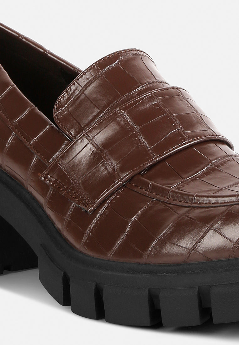 women chunky block heel loafers#color_brown