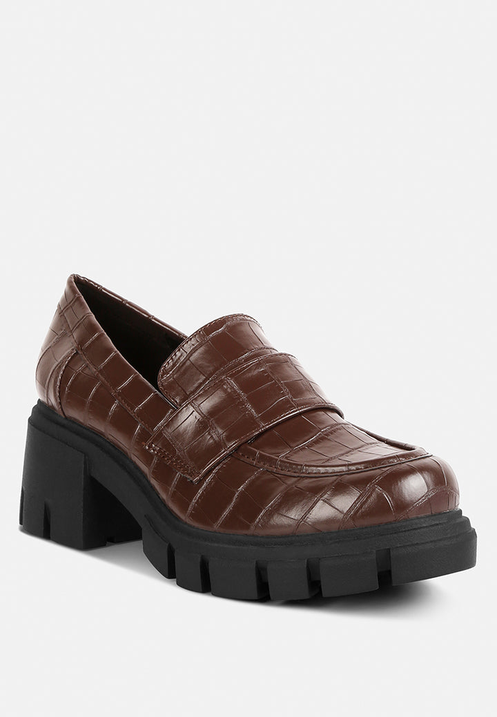 women chunky block heel loafers#color_brown
