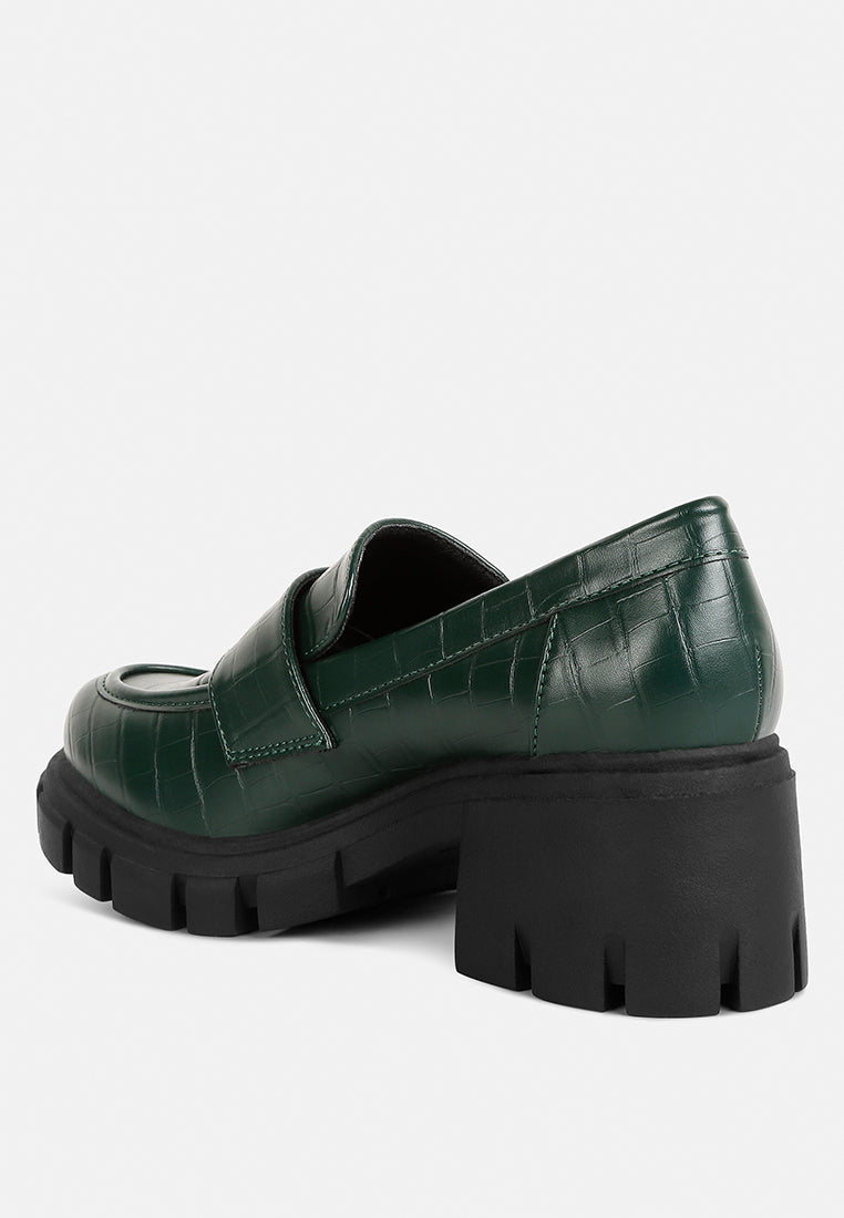 women chunky block heel loafers#color_dark-green