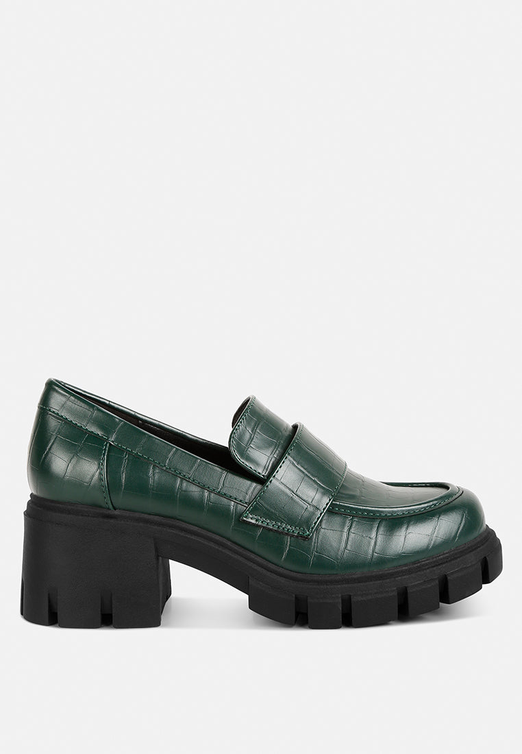 women chunky block heel loafers#color_dark-green