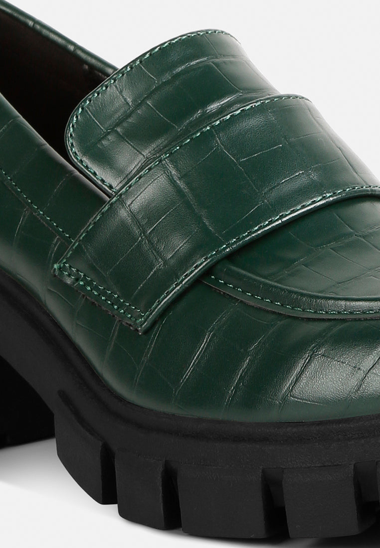 women chunky block heel loafers#color_dark-green