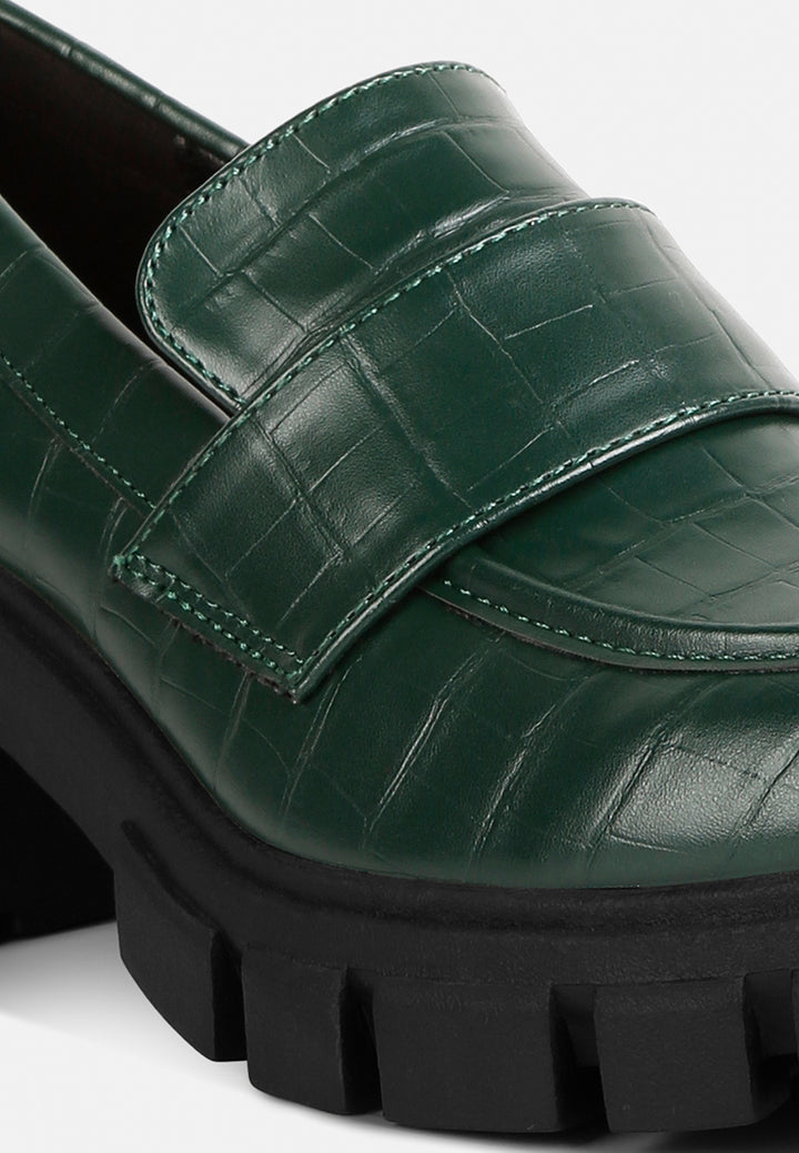 women chunky block heel loafers#color_dark-green