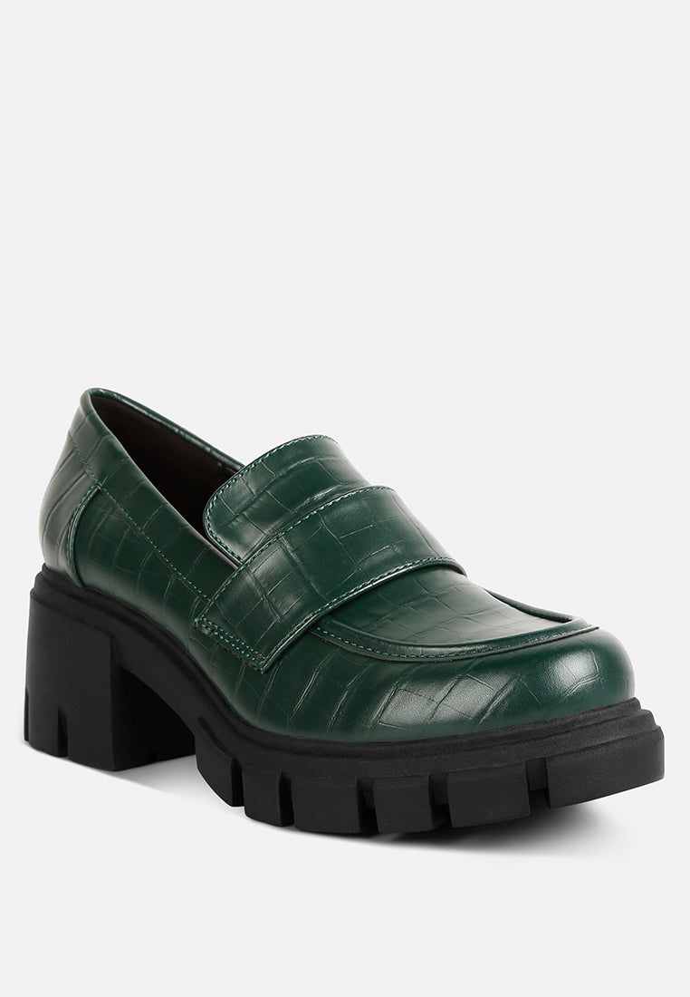 women chunky block heel loafers#color_dark-green