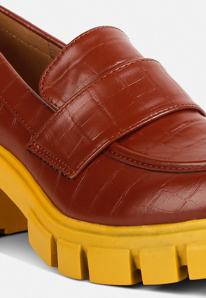 women chunky block heel loafers#color_tan