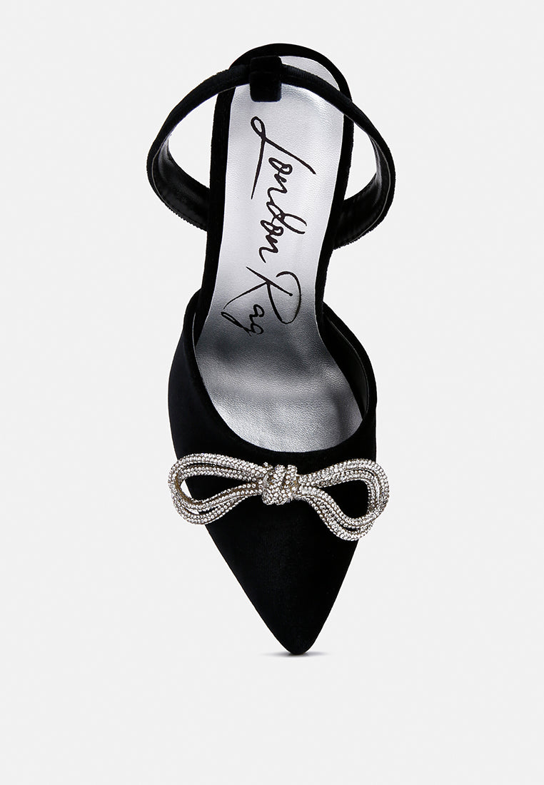 women big treat high heeled jewel velvet mules#color_black