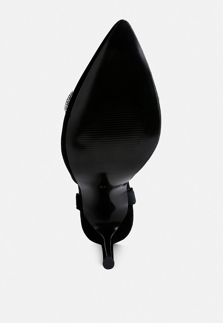 women big treat high heeled jewel velvet mules#color_black