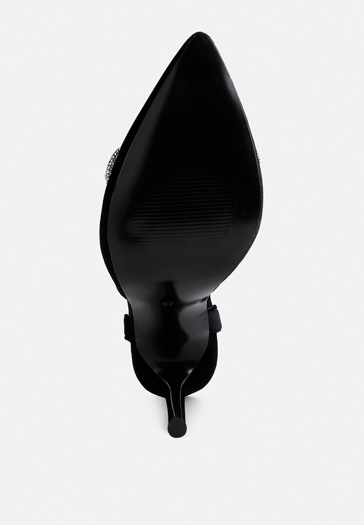 women big treat high heeled jewel velvet mules#color_black