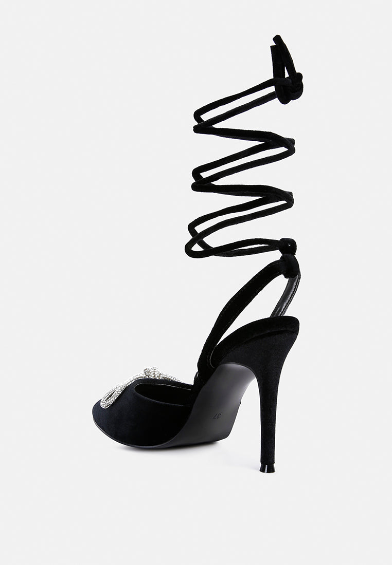 women big treat high heeled jewel velvet mules#color_black