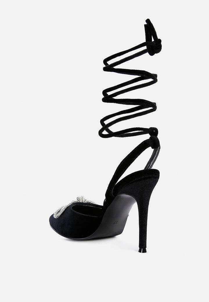 women big treat high heeled jewel velvet mules#color_black