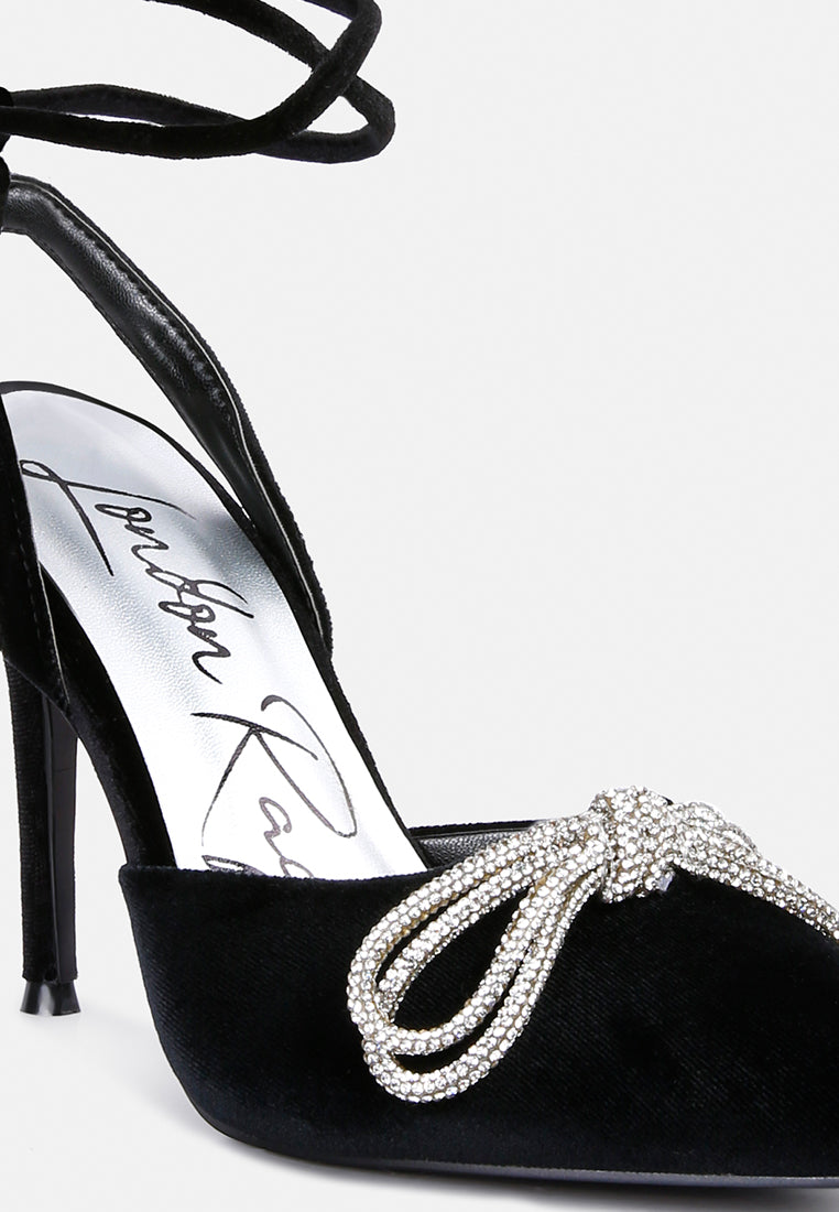 women big treat high heeled jewel velvet mules#color_black