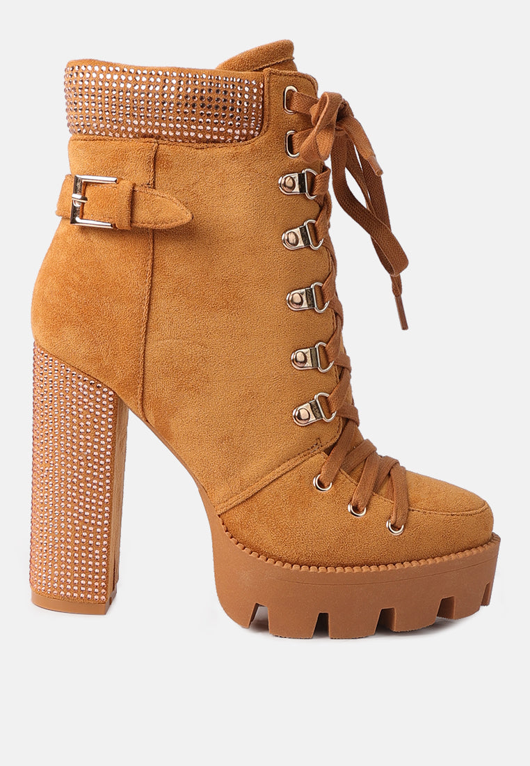 diamante set block heeled ankle boot#color_tan