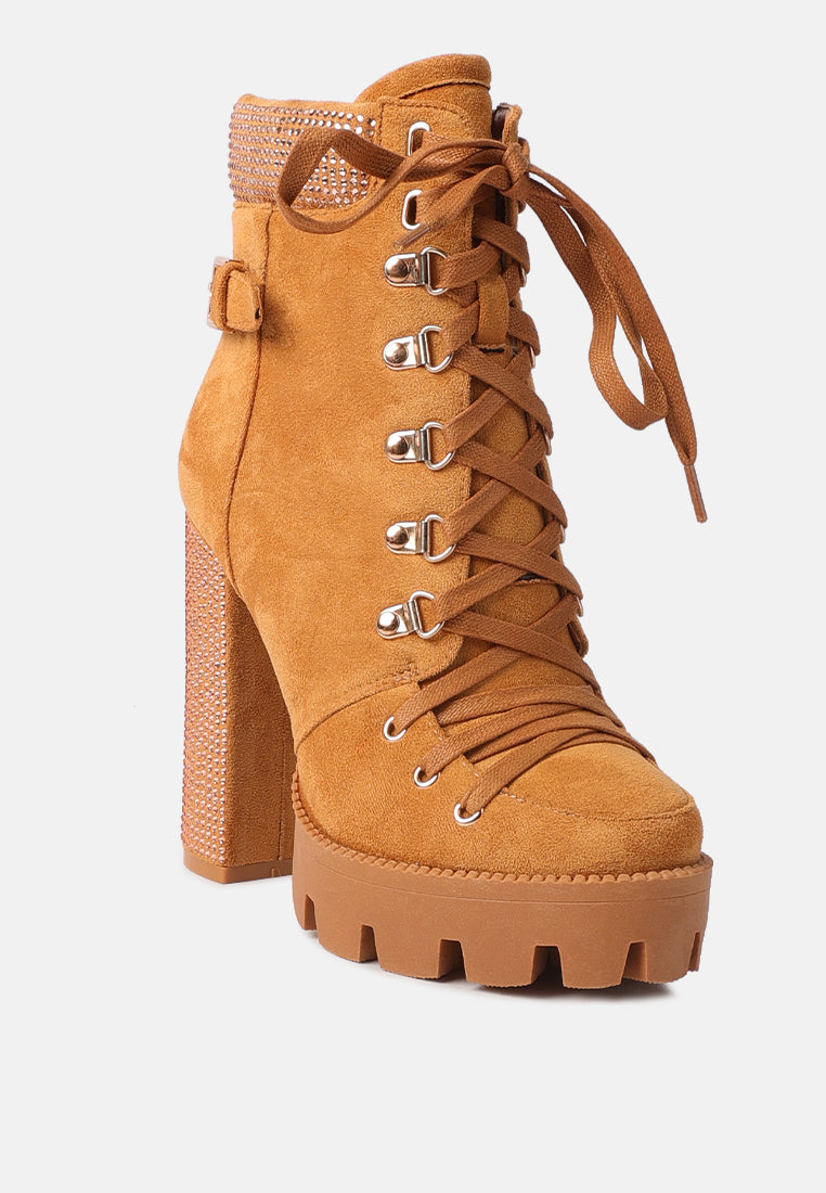 diamante set block heeled ankle boot#color_tan