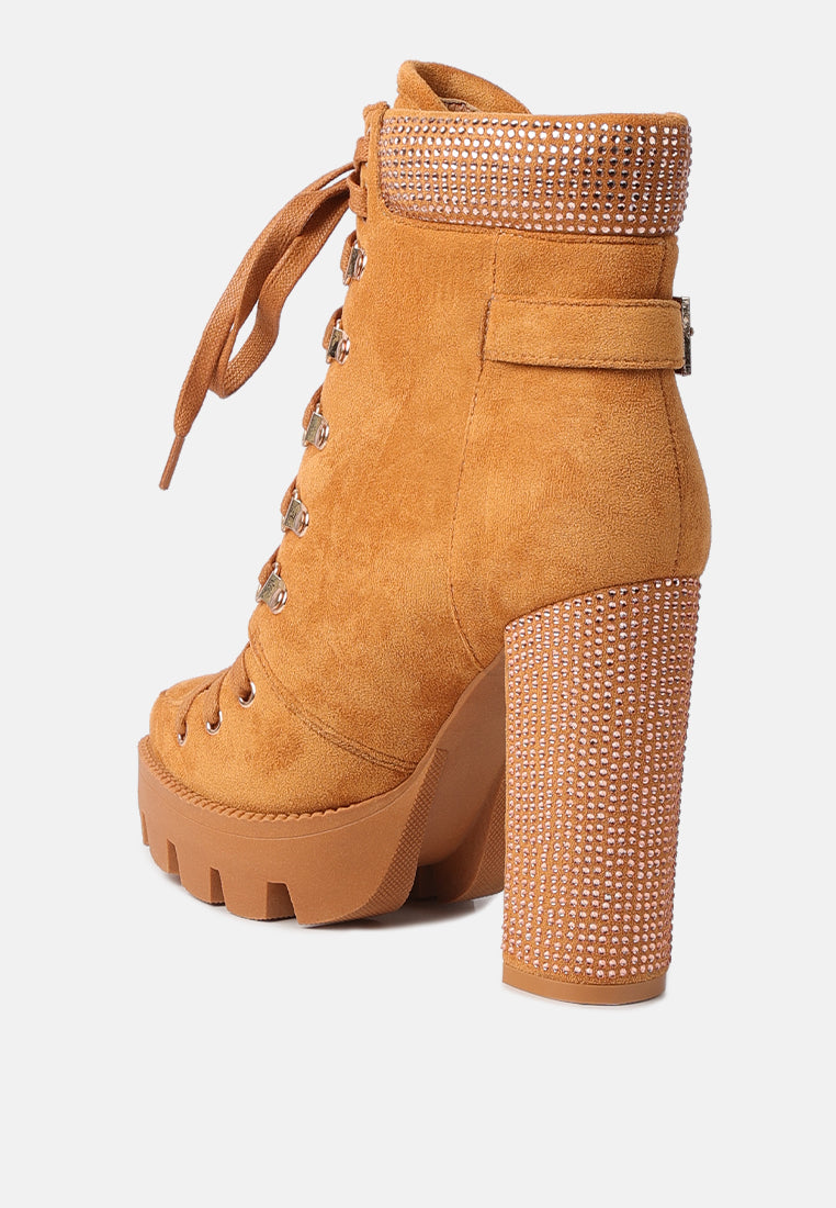 diamante set block heeled ankle boot#color_tan