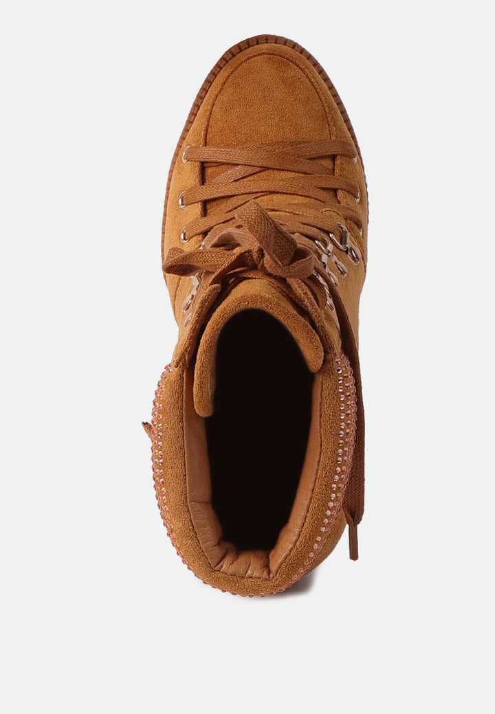 diamante set block heeled ankle boot#color_tan