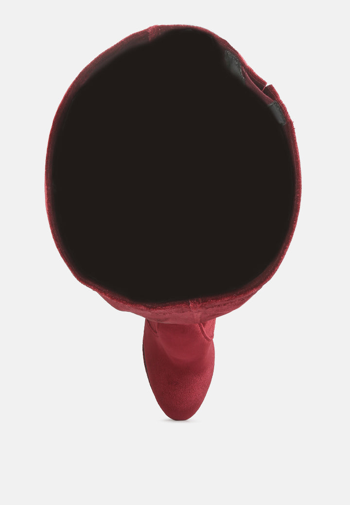 women high platform heeled long boots#color_burgundy