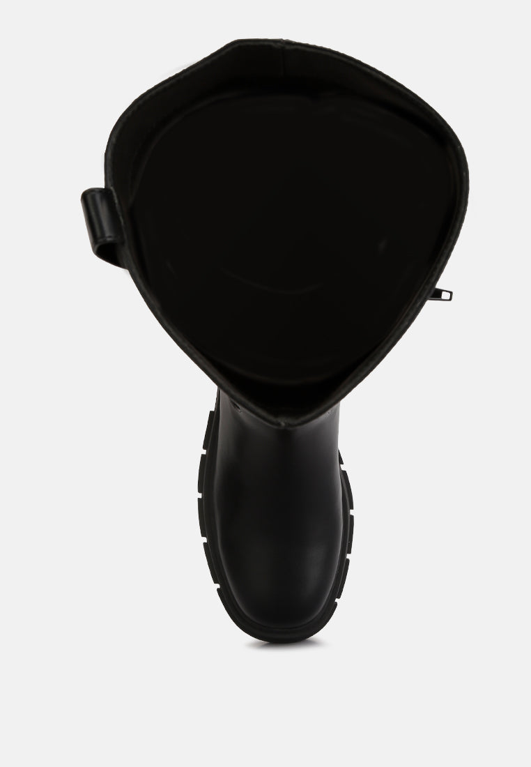 women chunky platform knee length boots#color_black