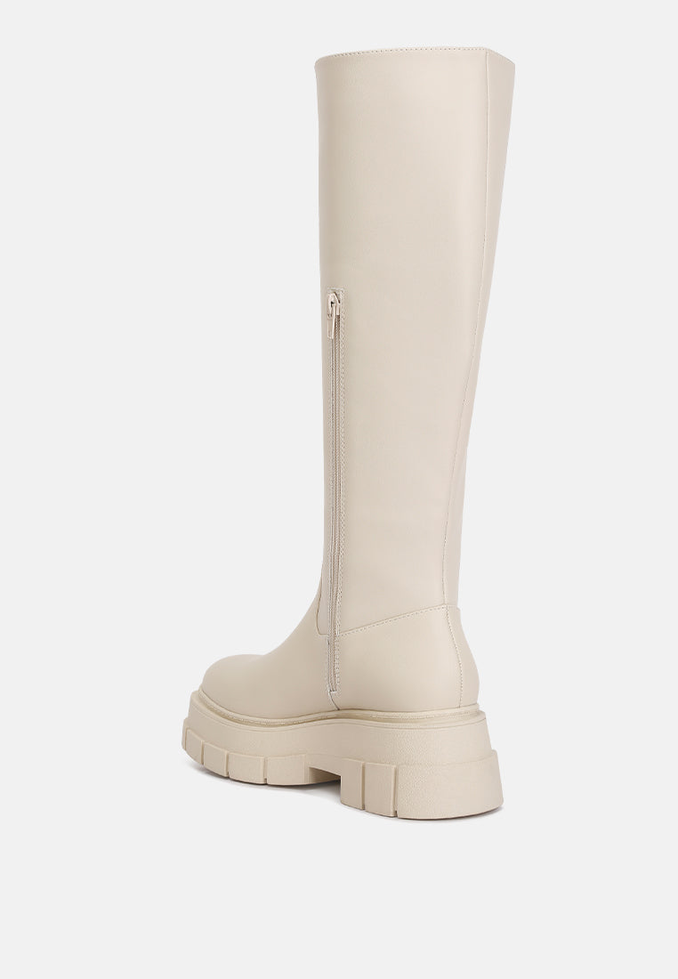 women chunky platform knee length boots#color_beige
