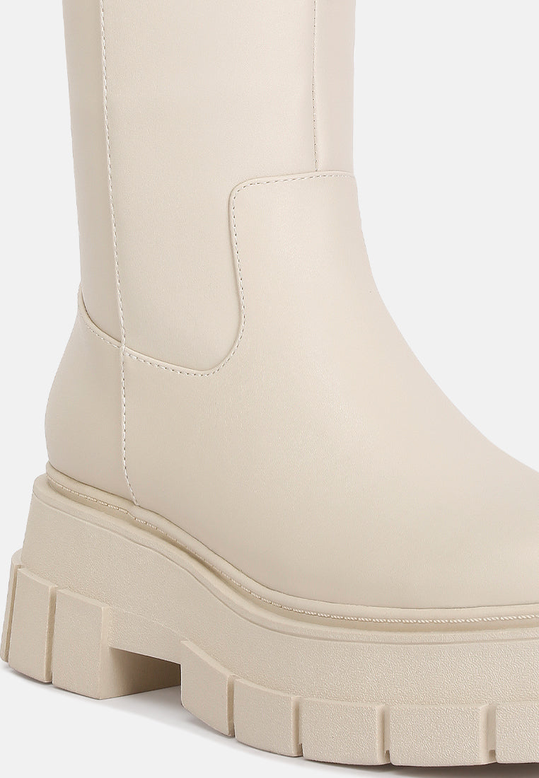 women chunky platform knee length boots#color_beige