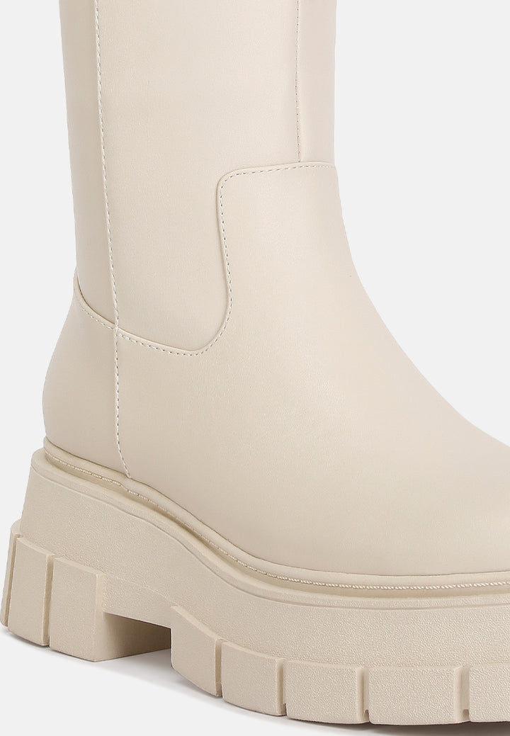 women chunky platform knee length boots#color_beige