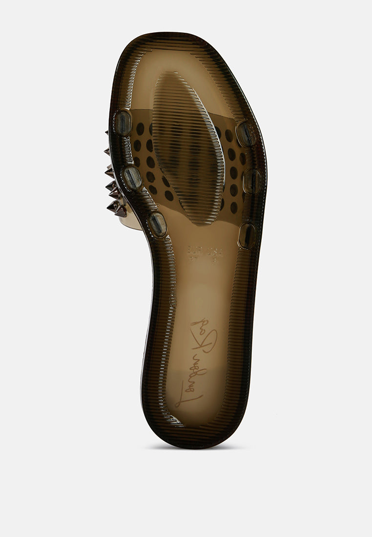 bolly punk stud clear jelly flats#color_black