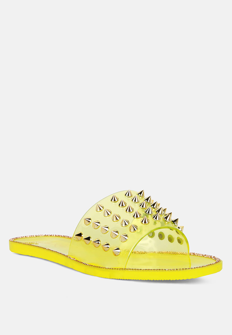 bolly punk stud clear jelly flats#color_yellow