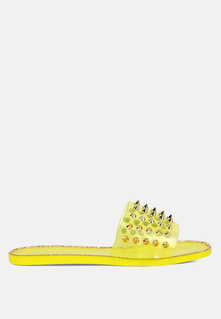 bolly punk stud clear jelly flats#color_yellow