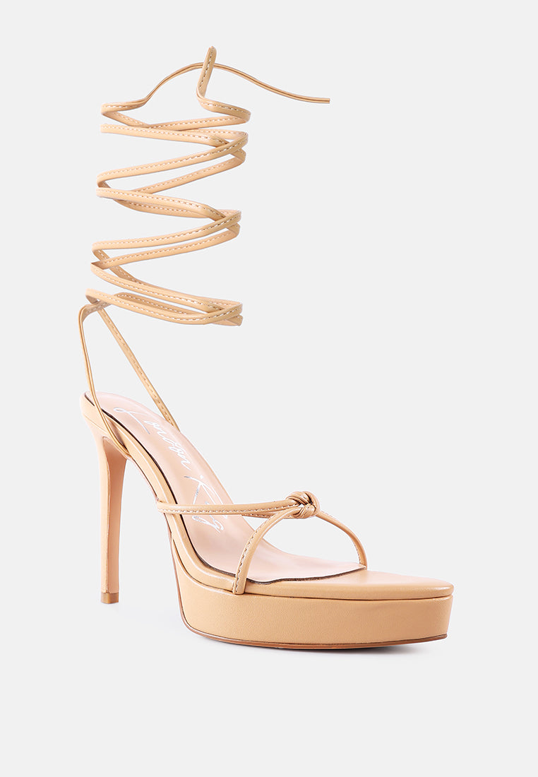 women high heel lace up sandals#color_beige