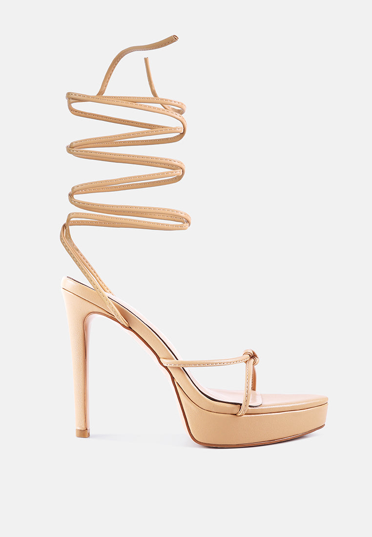 women high heel lace up sandals#color_beige