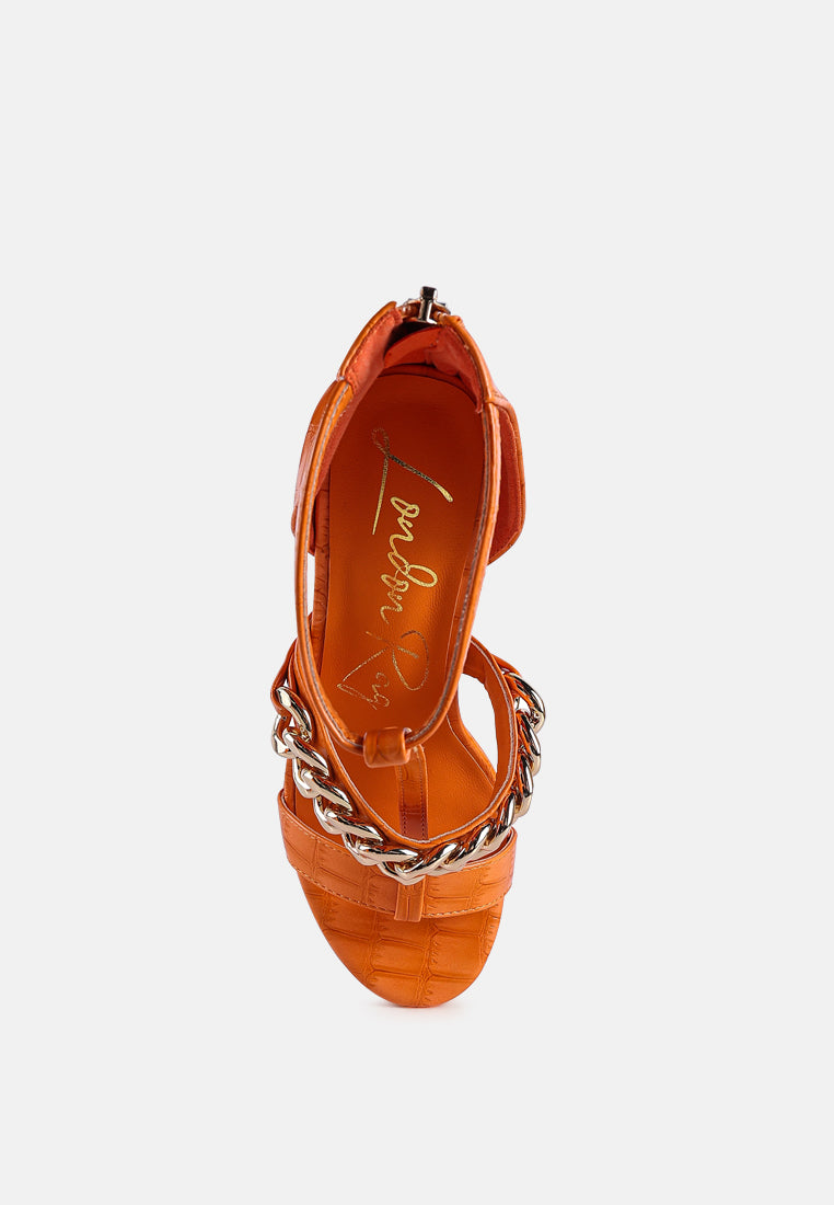 women metal chain zip up sandal#color_orange