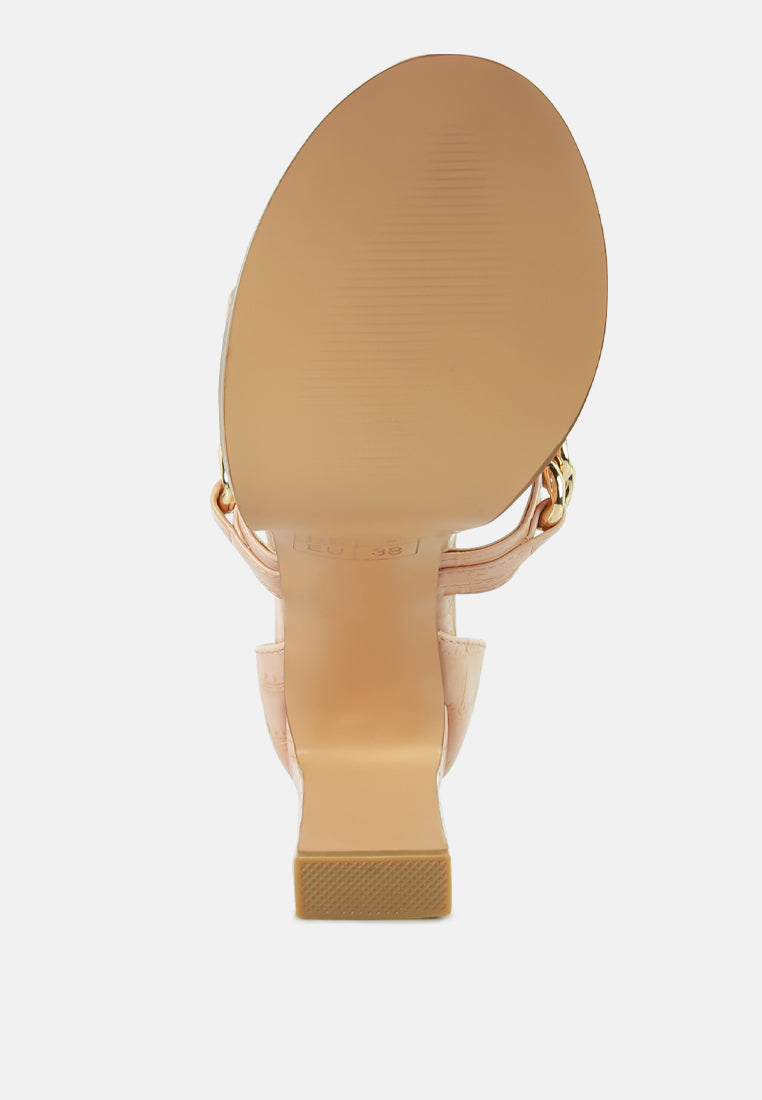 women metal chain zip up sandal#color_pink