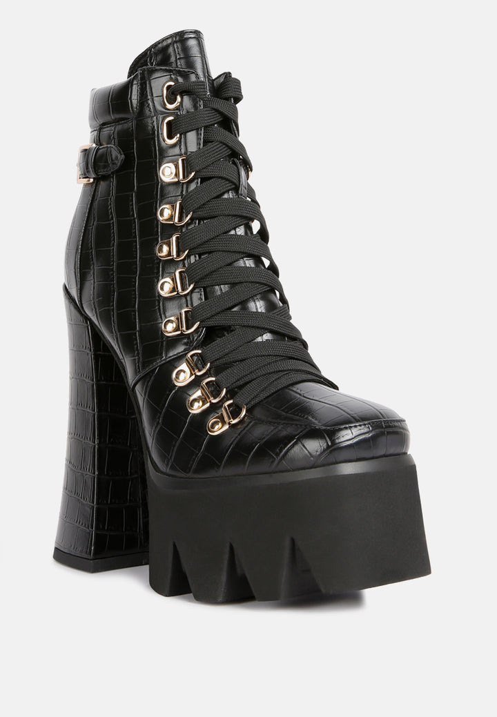 women high heeled platform ankle boots#color_black
