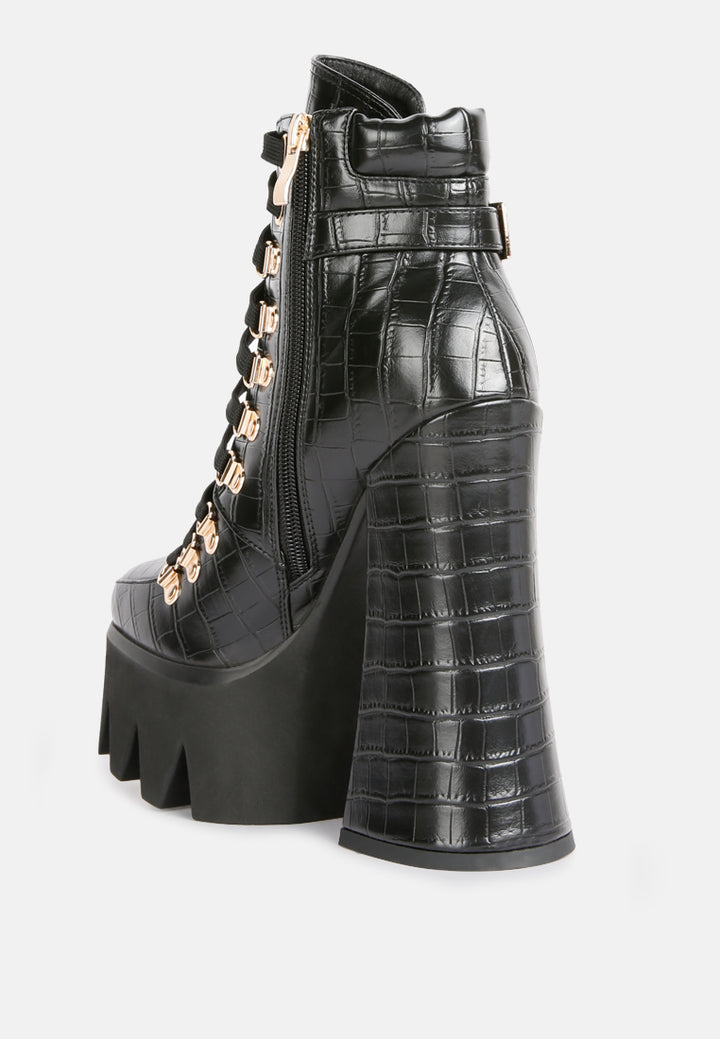 women high heeled platform ankle boots#color_black