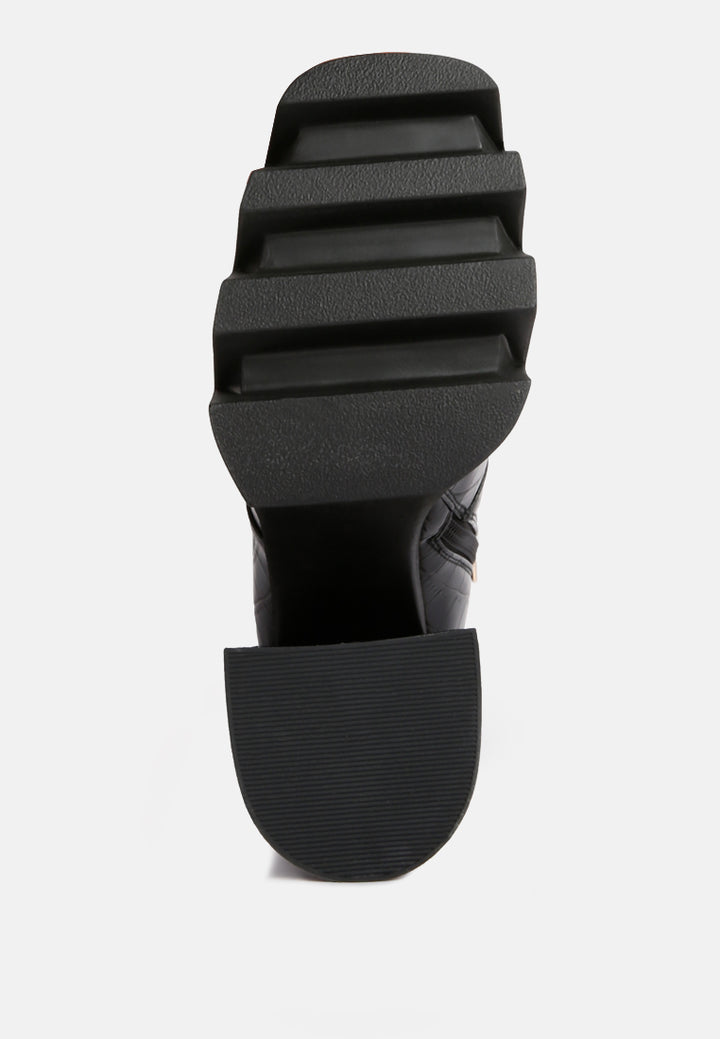 women high heeled platform ankle boots#color_black