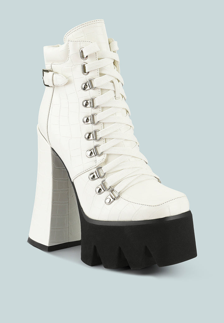 women high heeled platform ankle boots#color_white