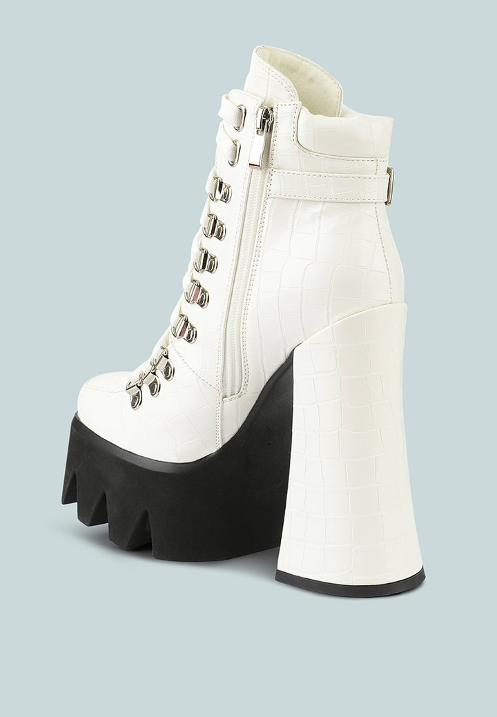 women high heeled platform ankle boots#color_white