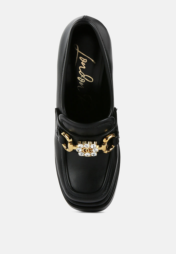 women embellished high platform loafers#color_black