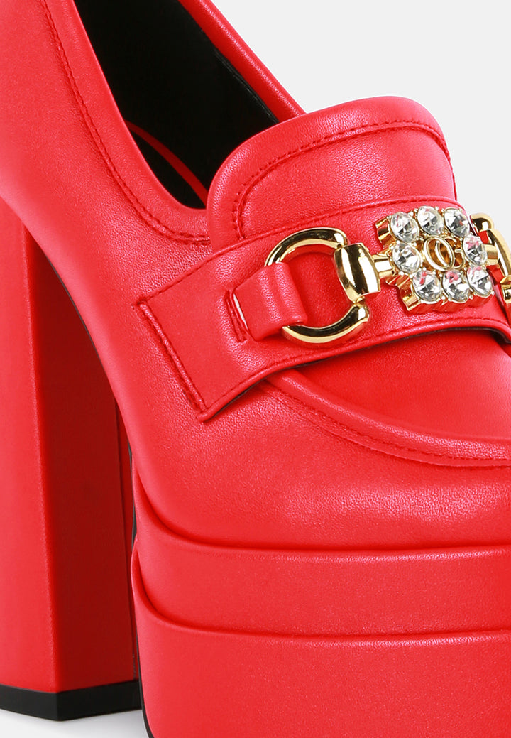 women embellished high platform loafers#color_red