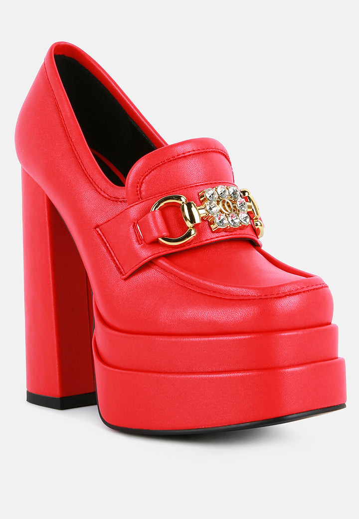 women embellished high platform loafers#color_red