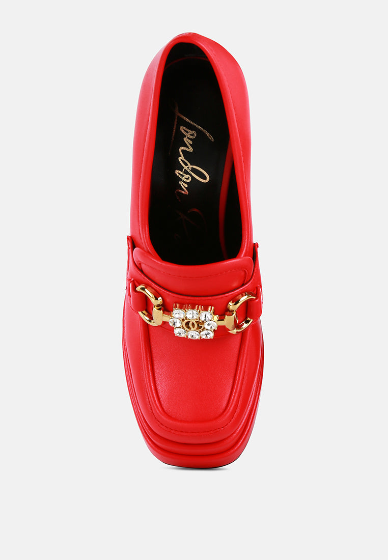 women embellished high platform loafers#color_red