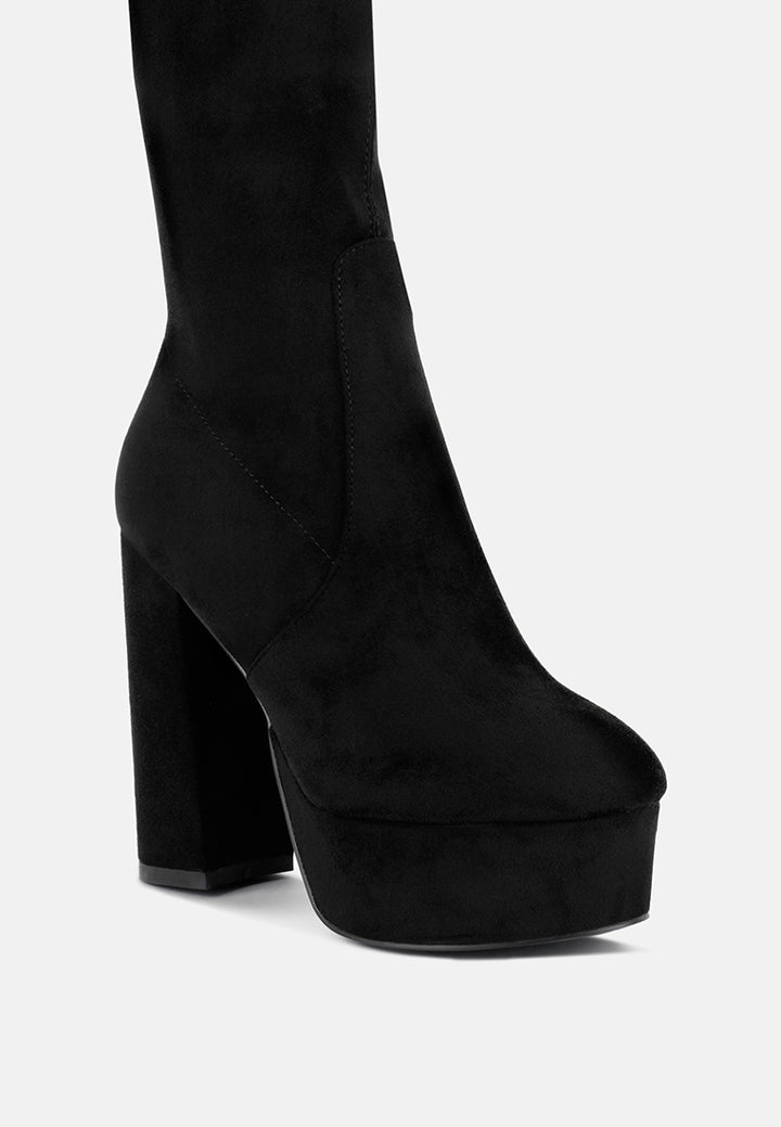 women bubble high block heeled over the knee boots#color_black