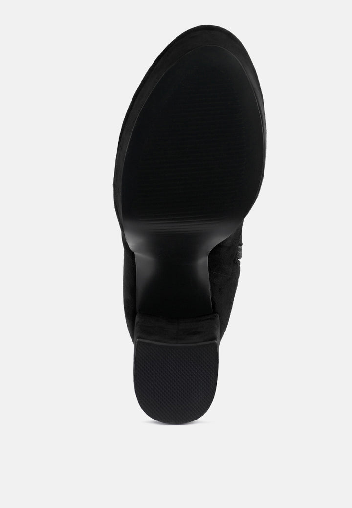 women bubble high block heeled over the knee boots#color_black