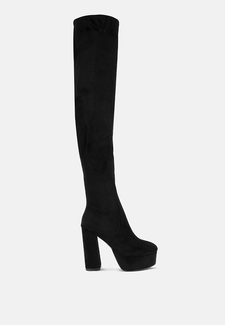 women bubble high block heeled over the knee boots#color_black