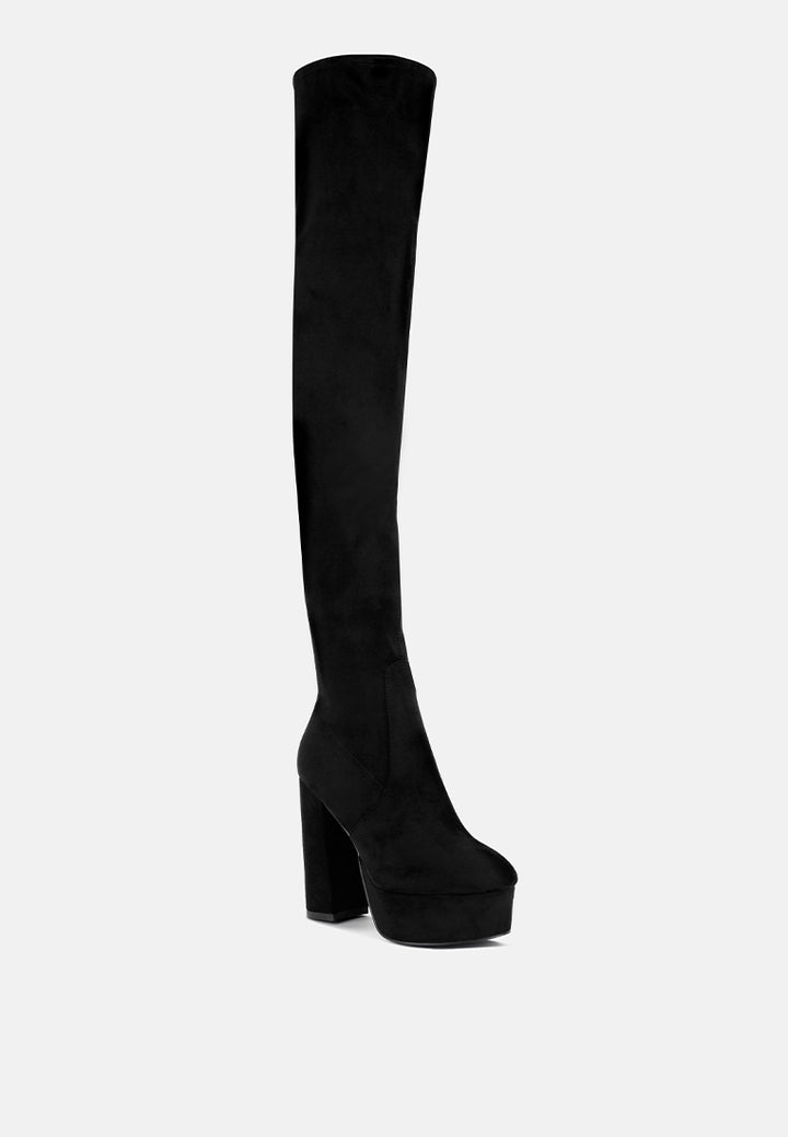 women bubble high block heeled over the knee boots#color_black
