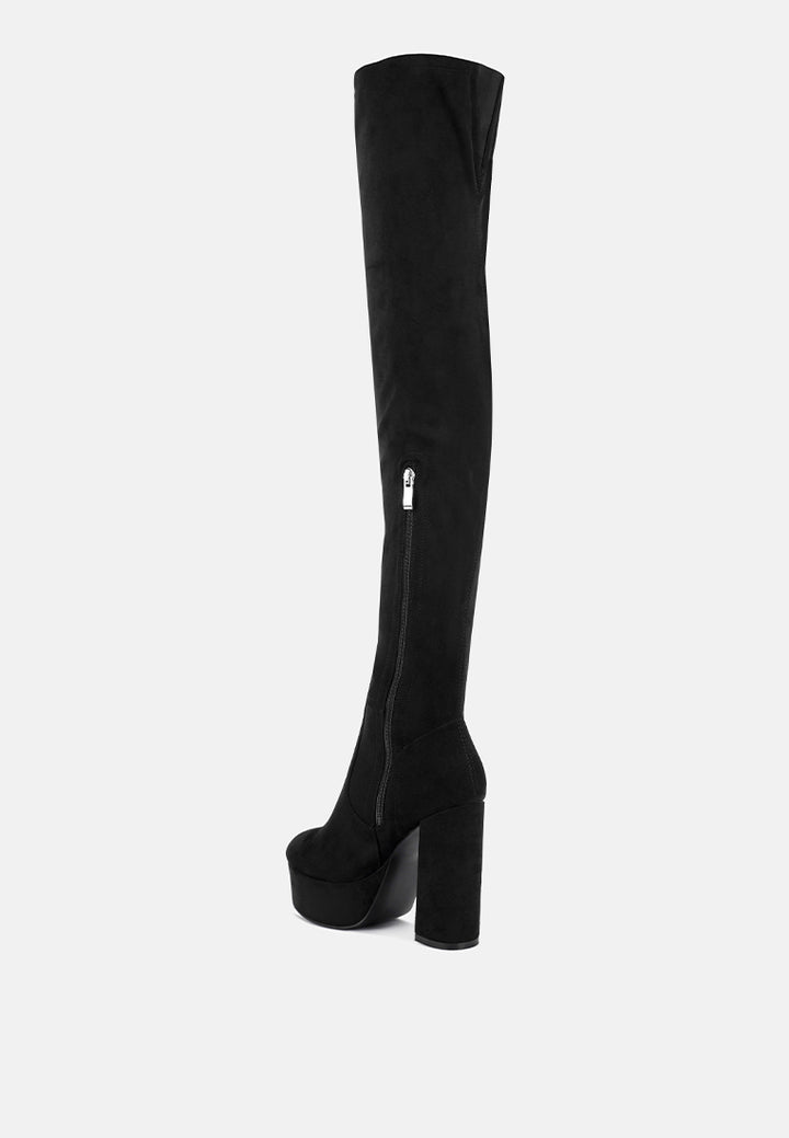women bubble high block heeled over the knee boots#color_black
