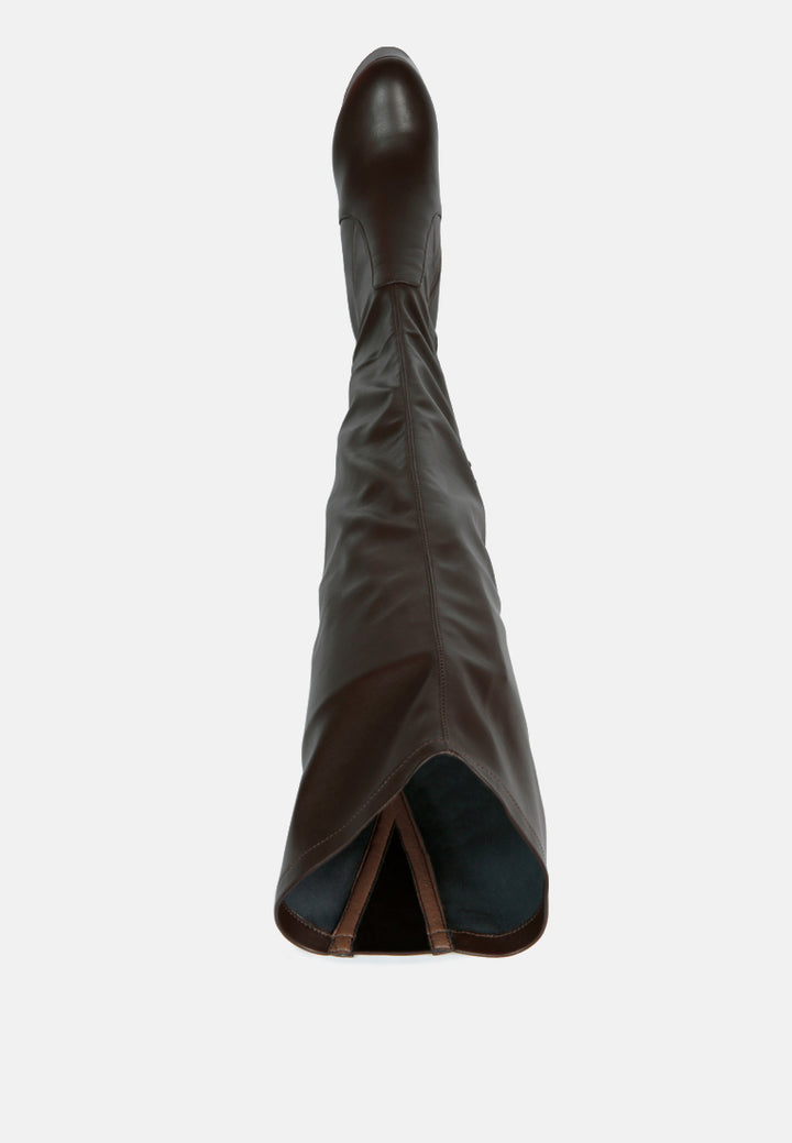women bubble high block heeled over the knee boots#color_brown