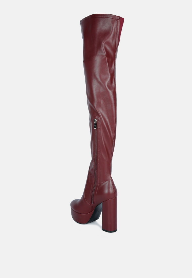 women bubble high block heeled over the knee boots#color_burgundy