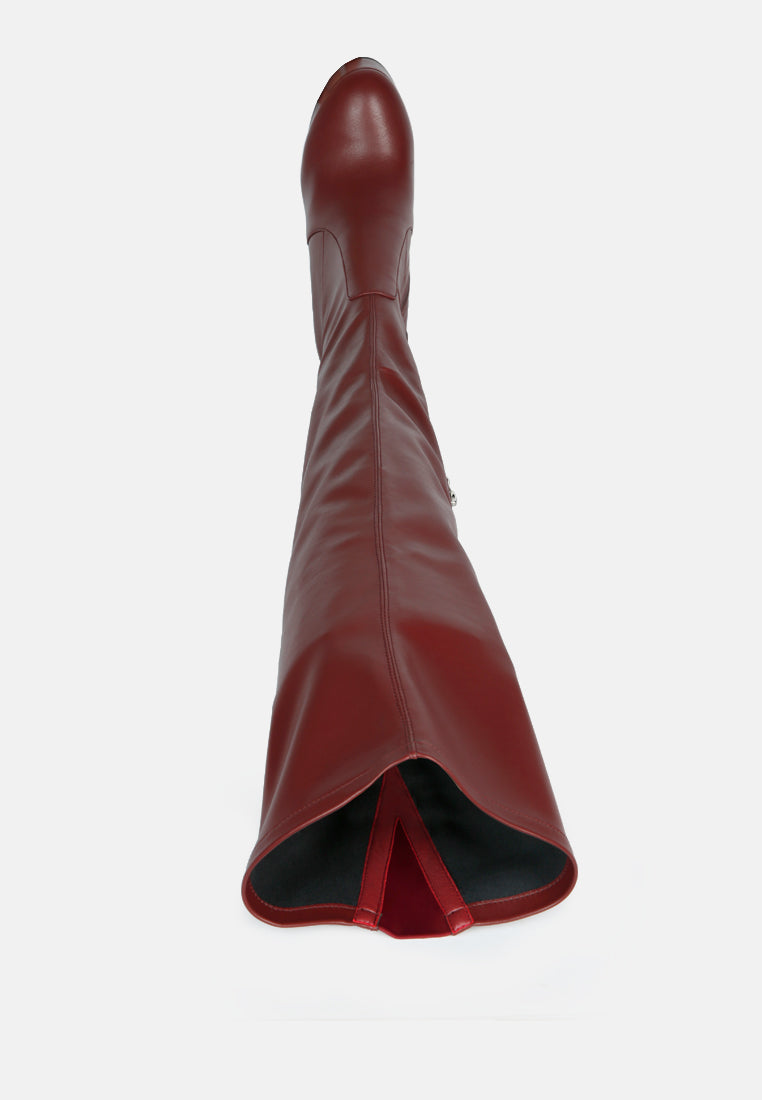 women bubble high block heeled over the knee boots#color_burgundy