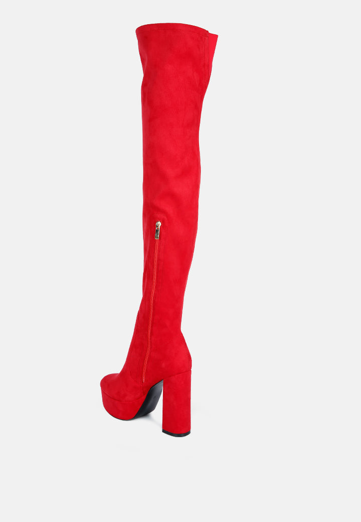 women bubble high block heeled over the knee boots#color_red